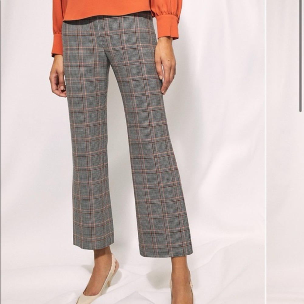 Aritzia Plaid Cropped Wide-Leg Pants in Gray and Orange